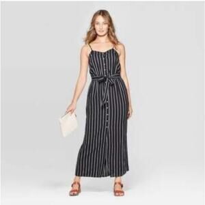 Women's Black and White Striped Maxi Midi Dress Size Small